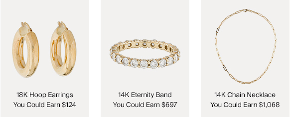 What You Could Earn If You Sell 18K Gold Hoop Earrings $124, a 14K Diamond Eternity Band $697 or 14K Paperclip Chain Necklace $1,068